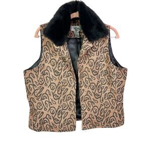Bob Mackie Vest Removable Fur Collar Black Printed pink Size 12